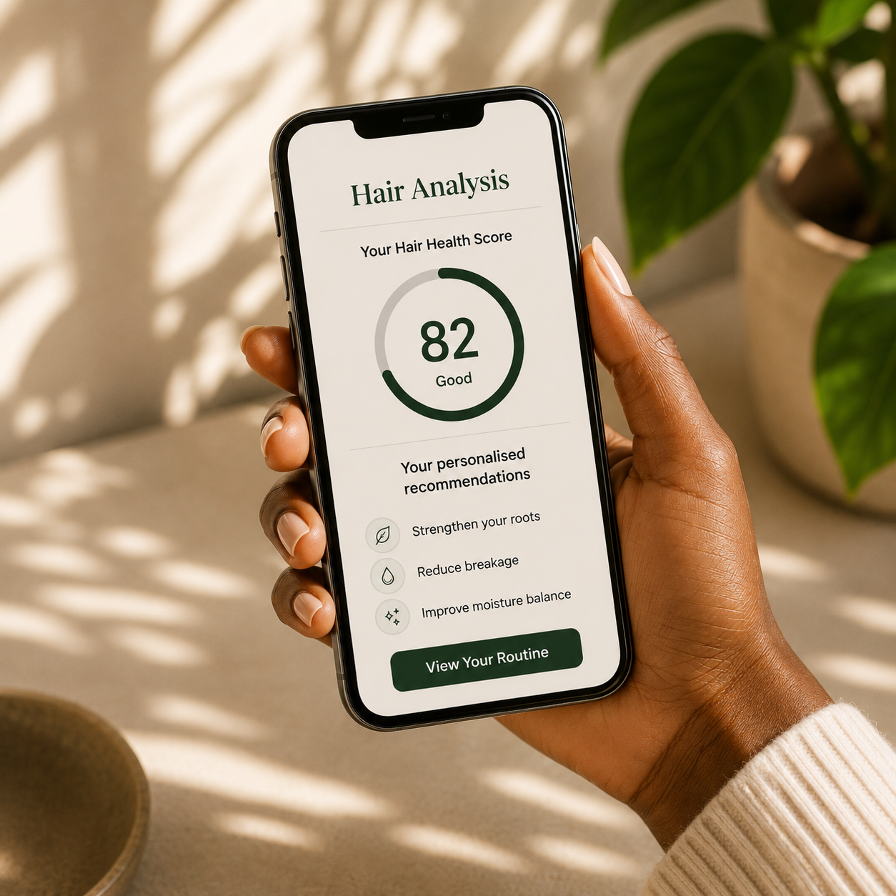 Toks Natural personalised Hair Analysis showing Hair Health Score and personalised recommendations